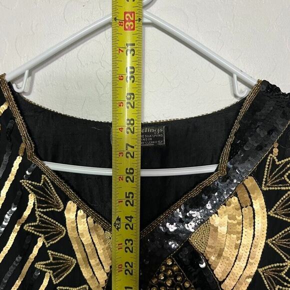 Royal Feelings Blouse Women 2X Sequined Beaded Abstract Graphic Vtg 80s Silk - Picture 7 of 13